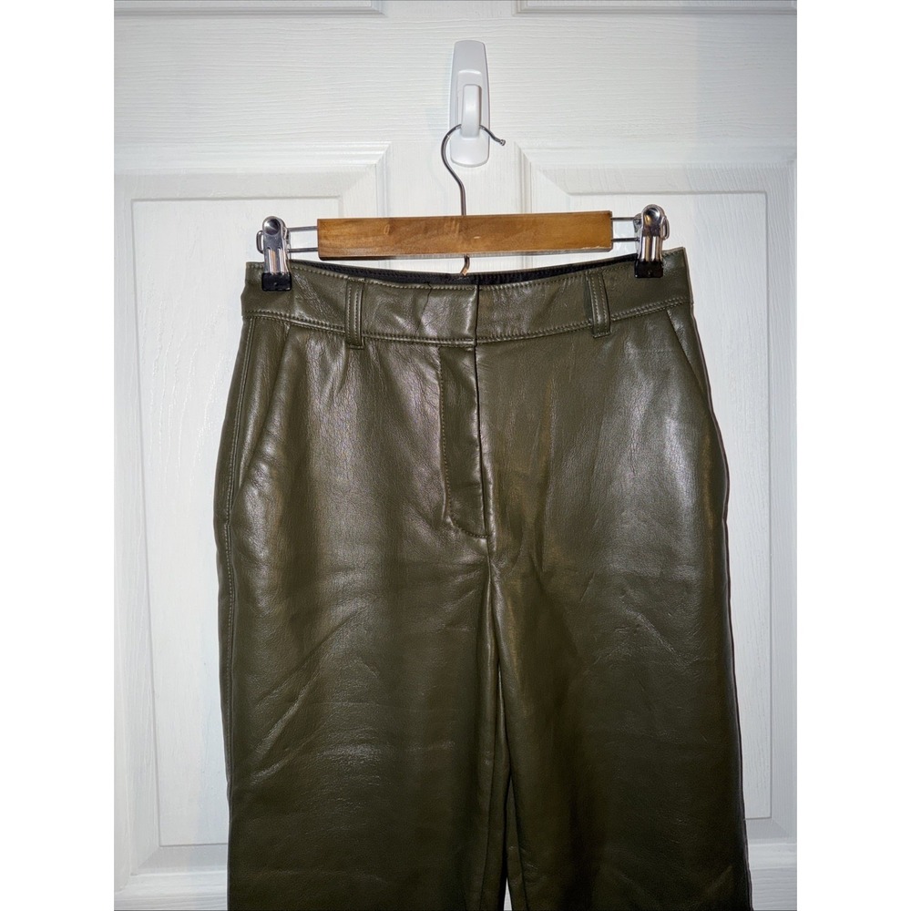 Aritzia Babaton Green Vegan Leather Command Cropped Pant Straight Pants Size 4 - Picture 2 of 7